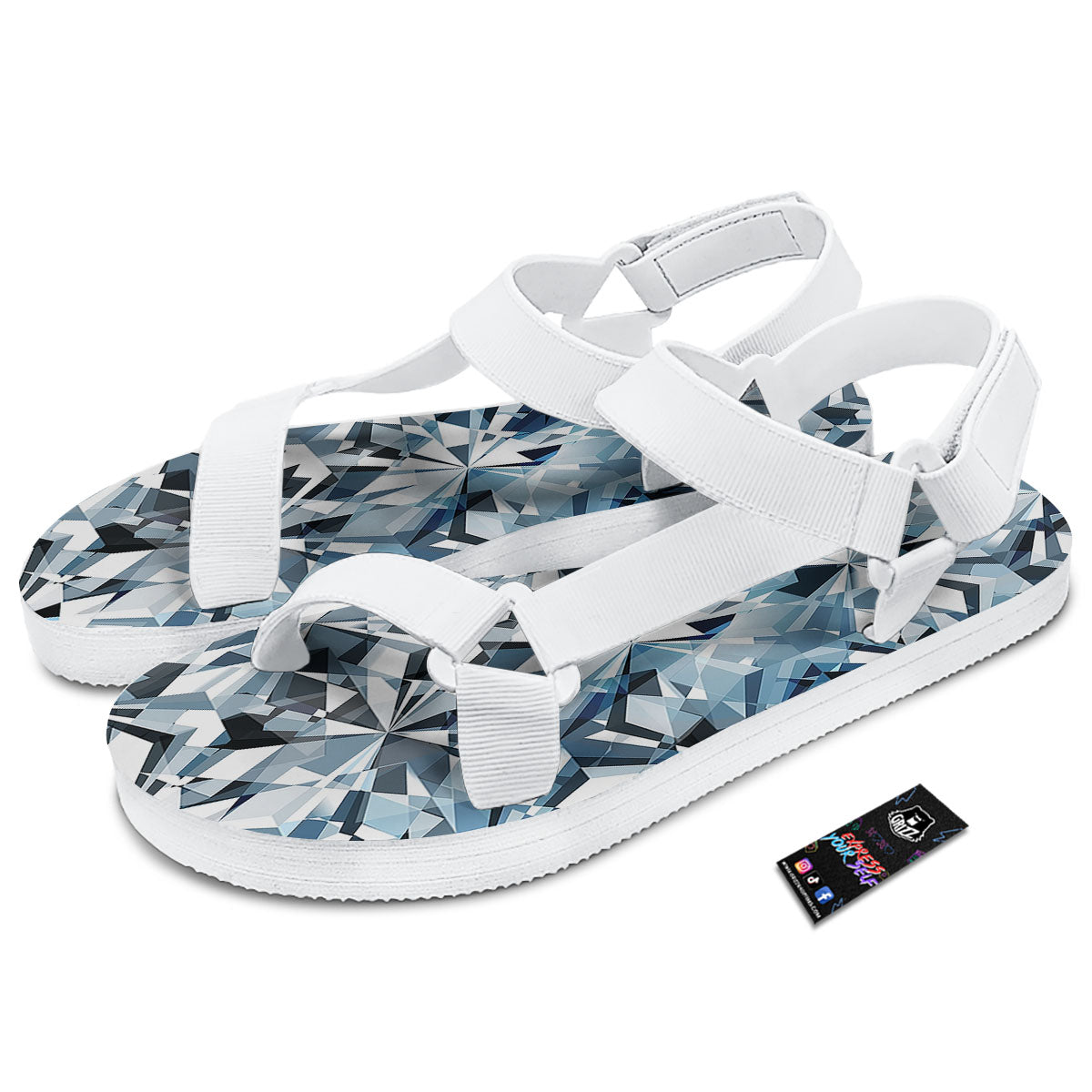 Texture Diamond Print White Open Toe Sandals-grizzshop