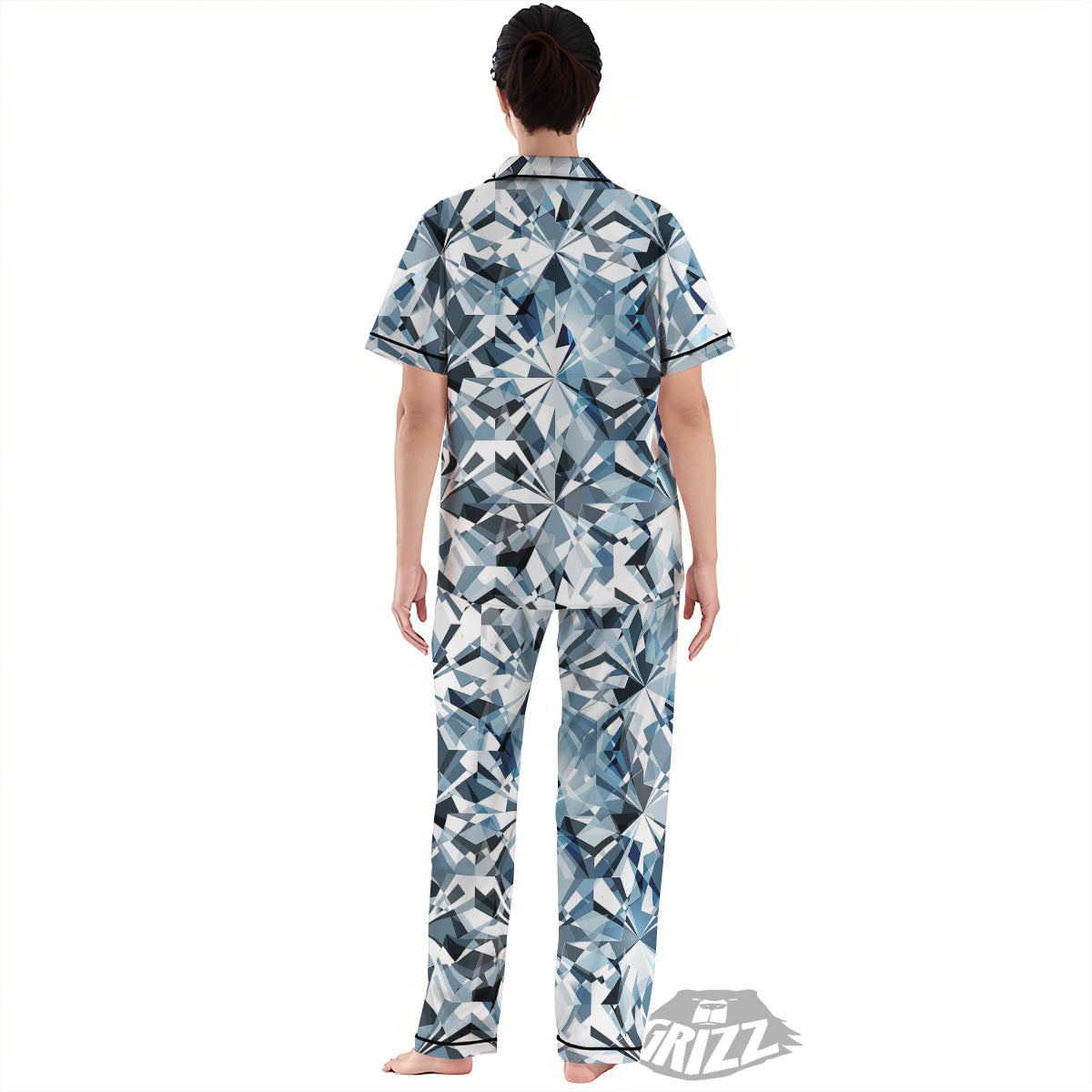 Texture Diamond Print Women's Pajamas Set-grizzshop
