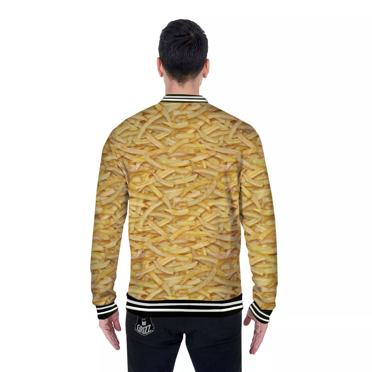 Texture French Fries Print Baseball Jacket-grizzshop