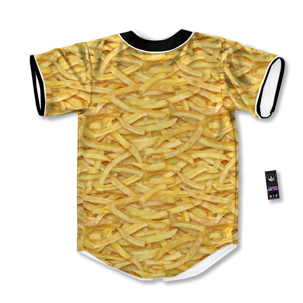 Texture French Fries Print Baseball Jersey-grizzshop