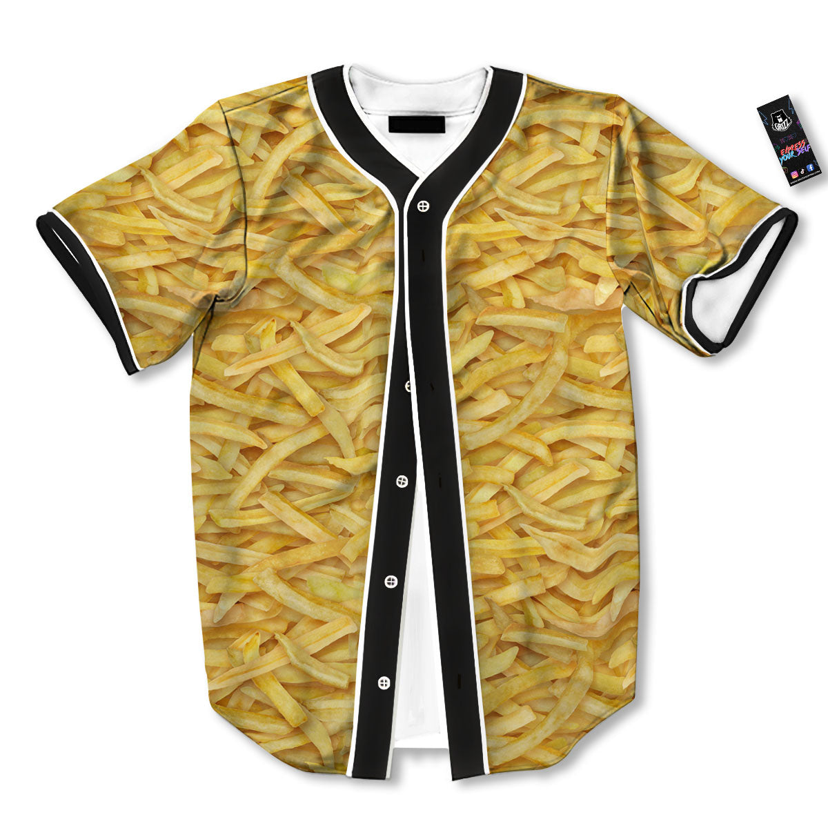 Texture French Fries Print Baseball Jersey-grizzshop