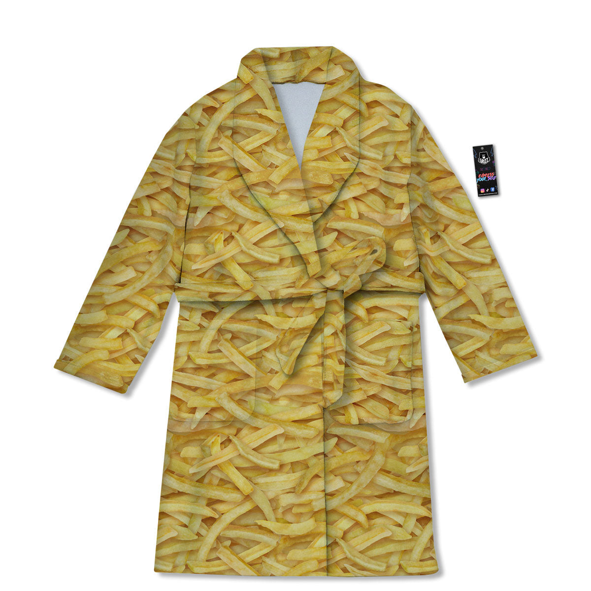 Texture French Fries Print Bathrobe-grizzshop