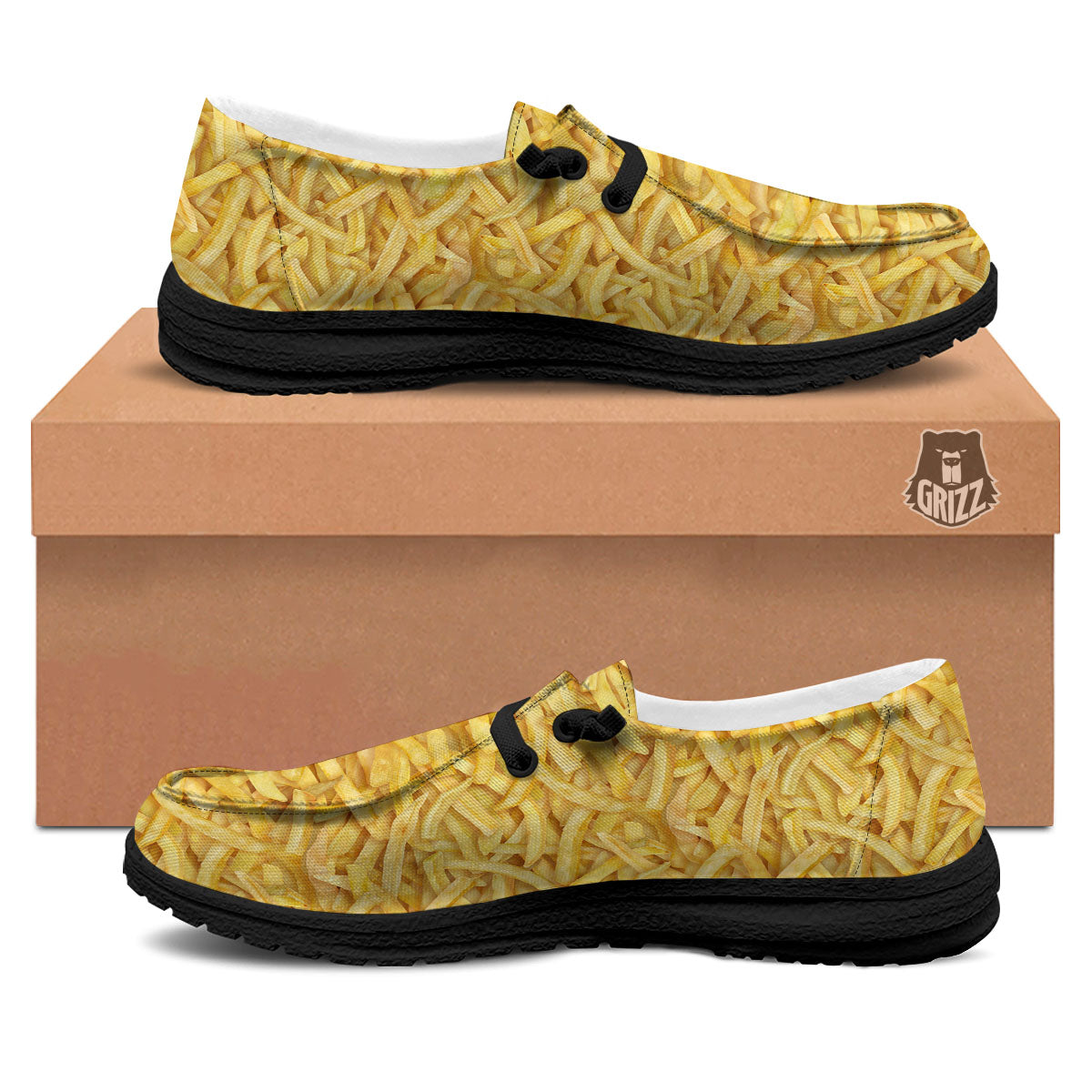 Texture French Fries Print Black Loafers-grizzshop