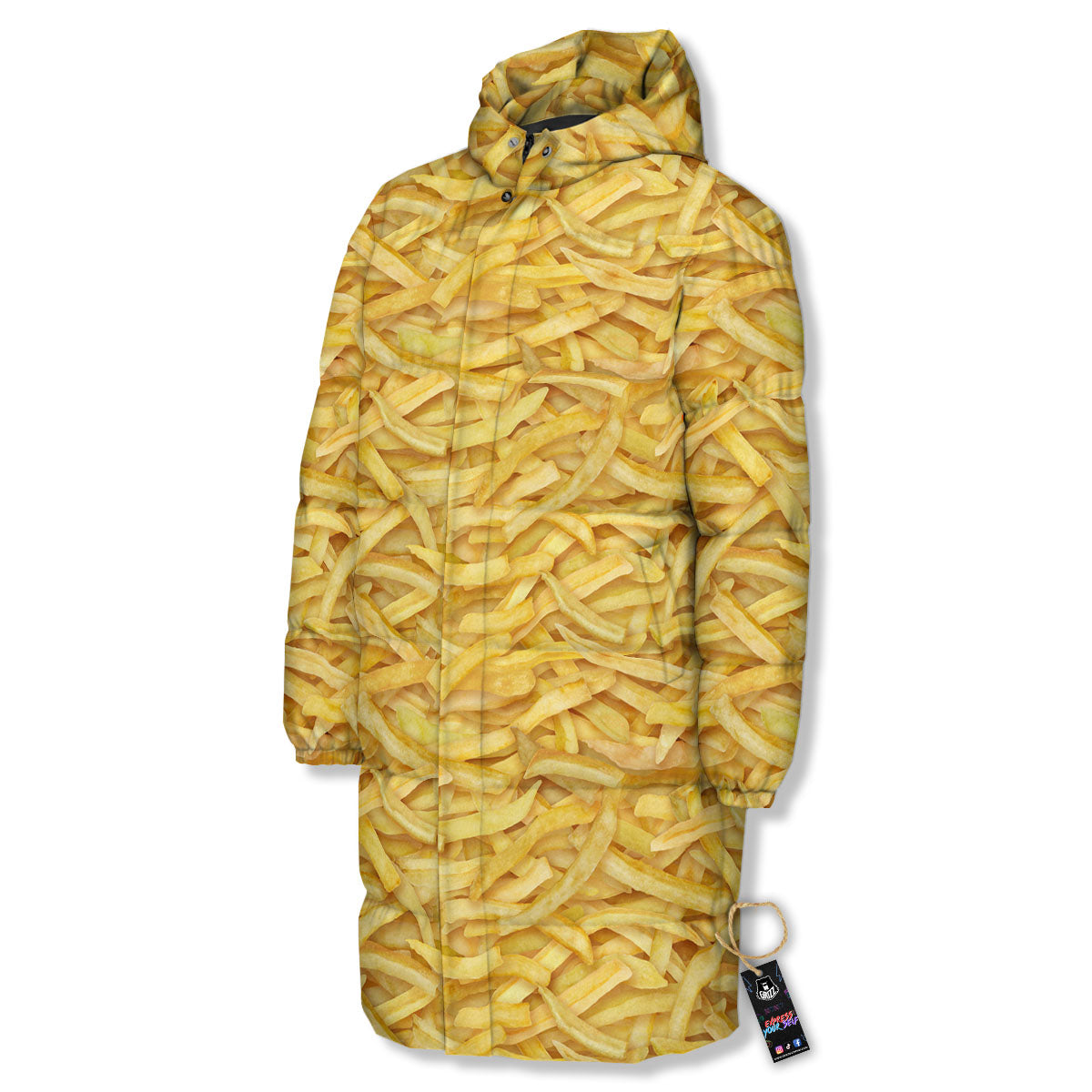 Texture French Fries Print Long Down Jacket-grizzshop