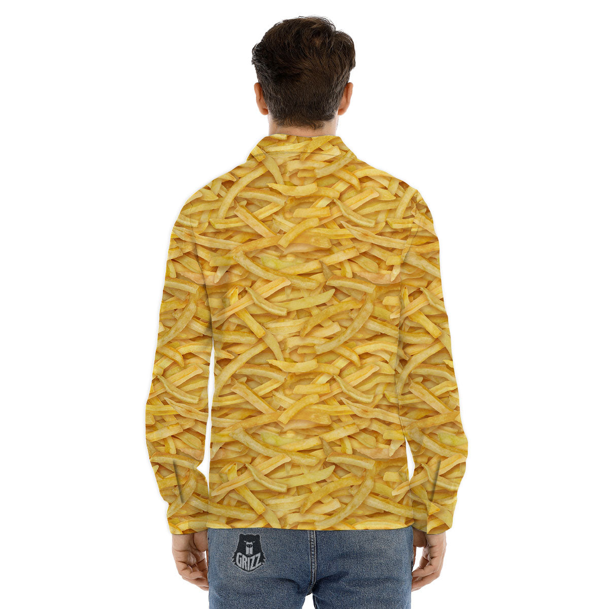 Texture French Fries Print Men's Dress Shirts-grizzshop