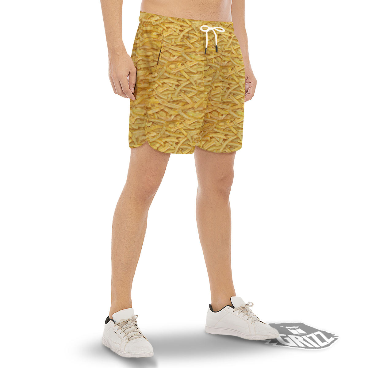 Texture French Fries Print Men's Gym Shorts-grizzshop