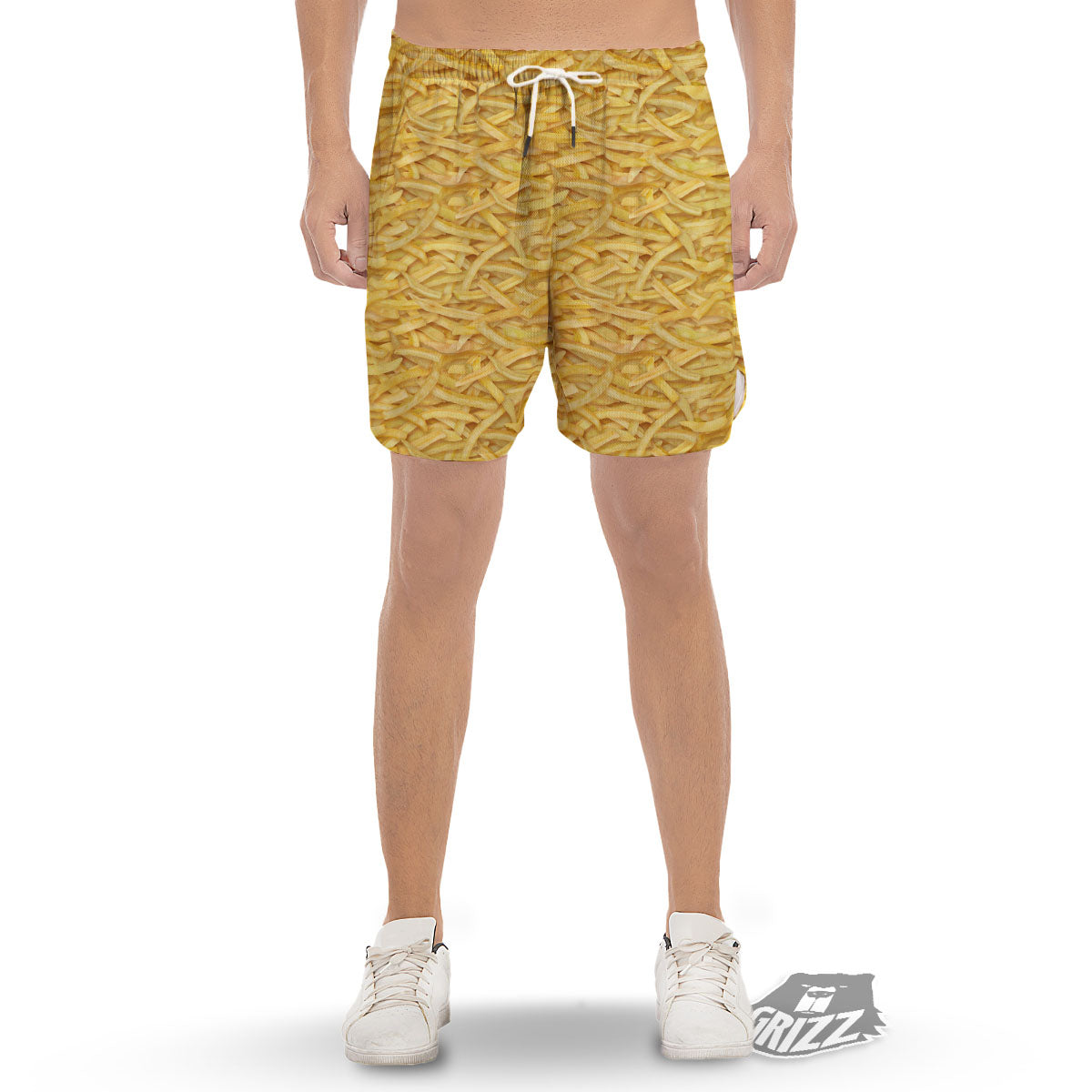 Texture French Fries Print Men's Gym Shorts-grizzshop