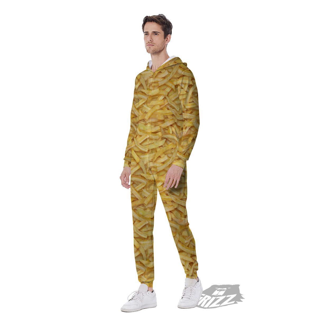 Texture French Fries Print Men's Jumpsuit-grizzshop