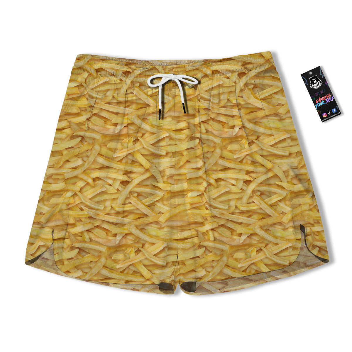 Texture French Fries Print Men's Running Shorts-grizzshop