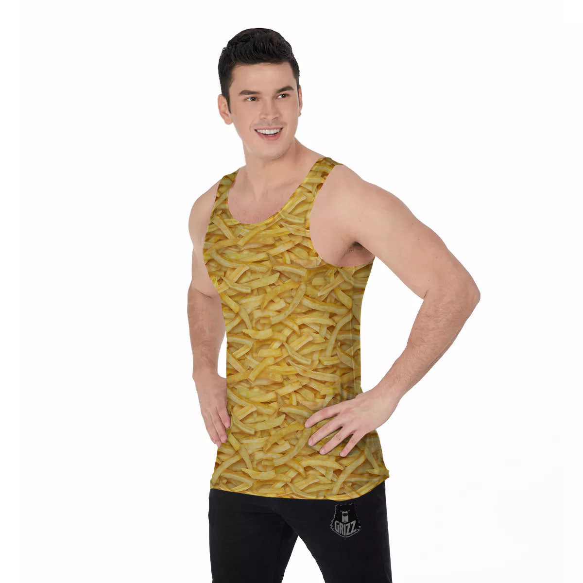 Texture French Fries Print Men's Tank Top-grizzshop