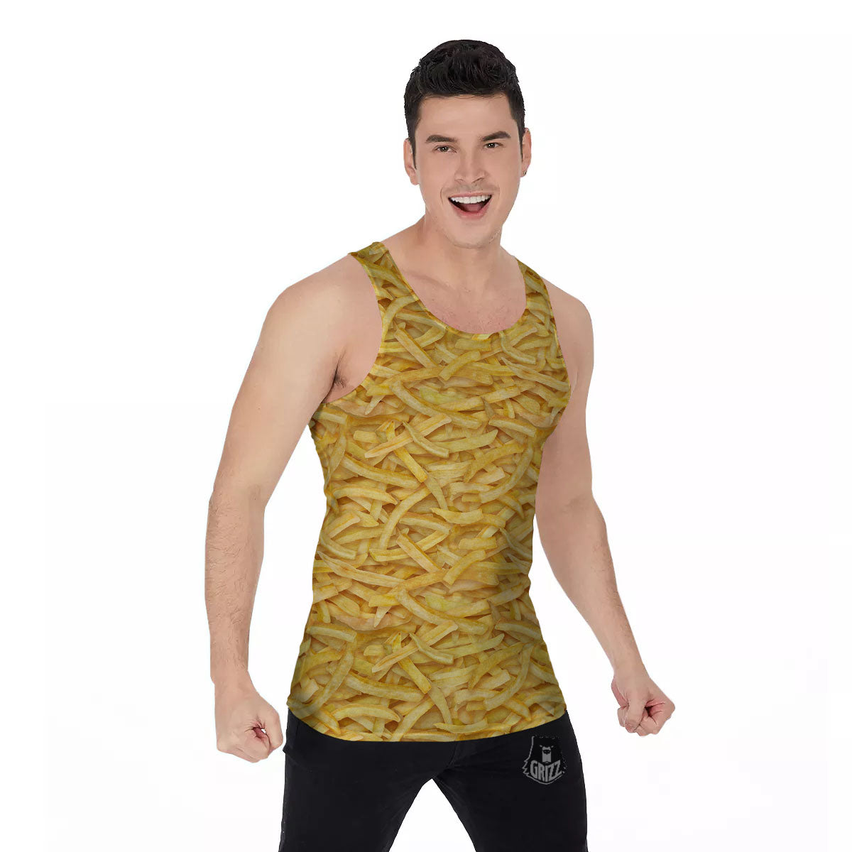 Texture French Fries Print Men's Tank Top-grizzshop