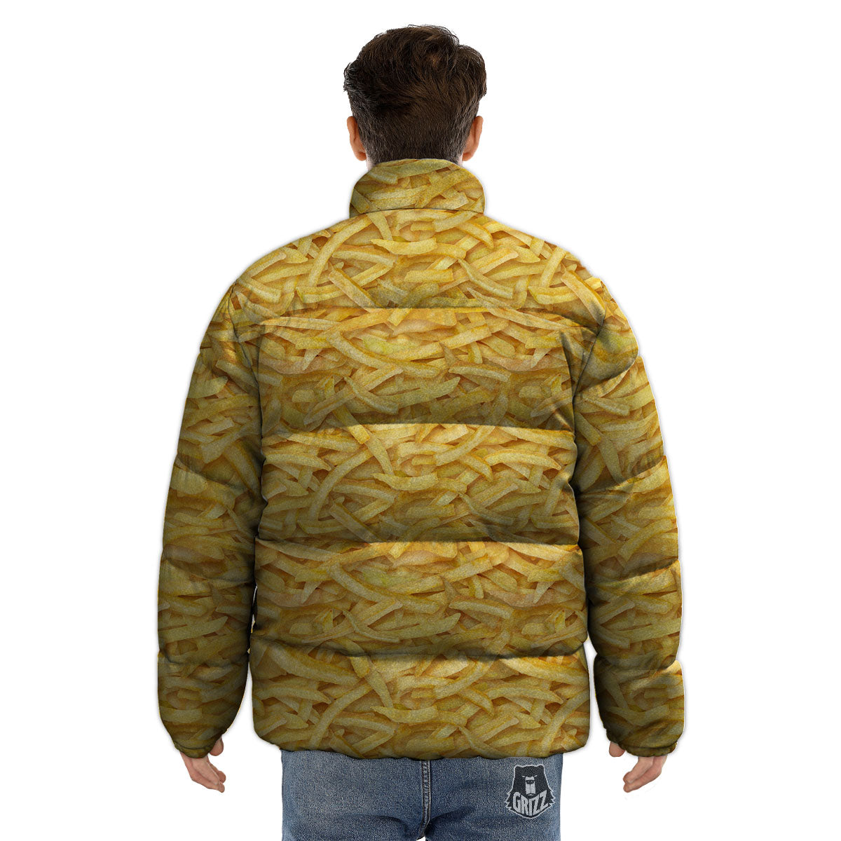 Texture French Fries Print Puffer Jacket-grizzshop