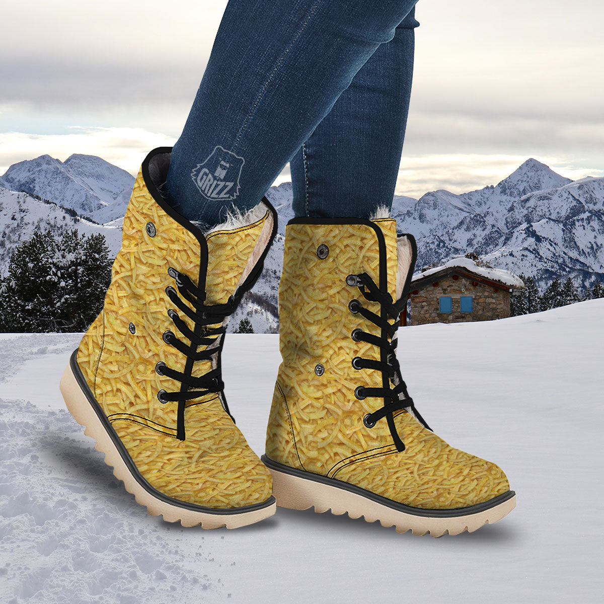 Texture French Fries Print Snow Boots-grizzshop