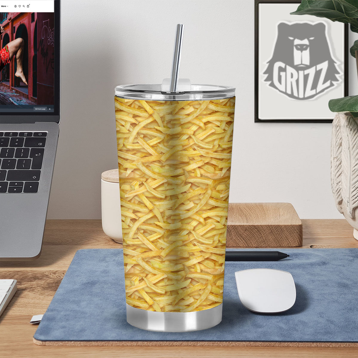 Texture French Fries Print Tumbler-grizzshop