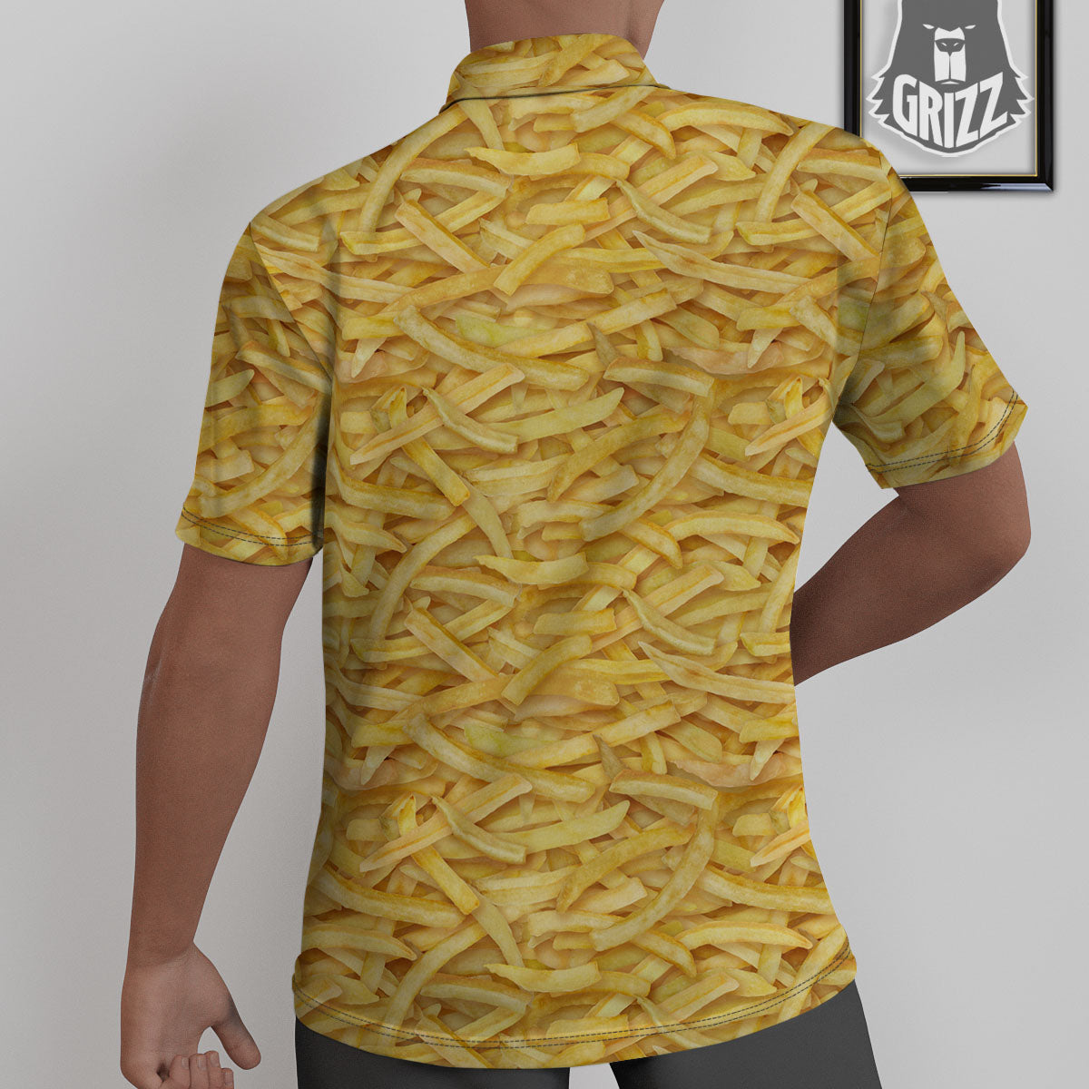 Texture French Fries Print Untucked Shirts-grizzshop