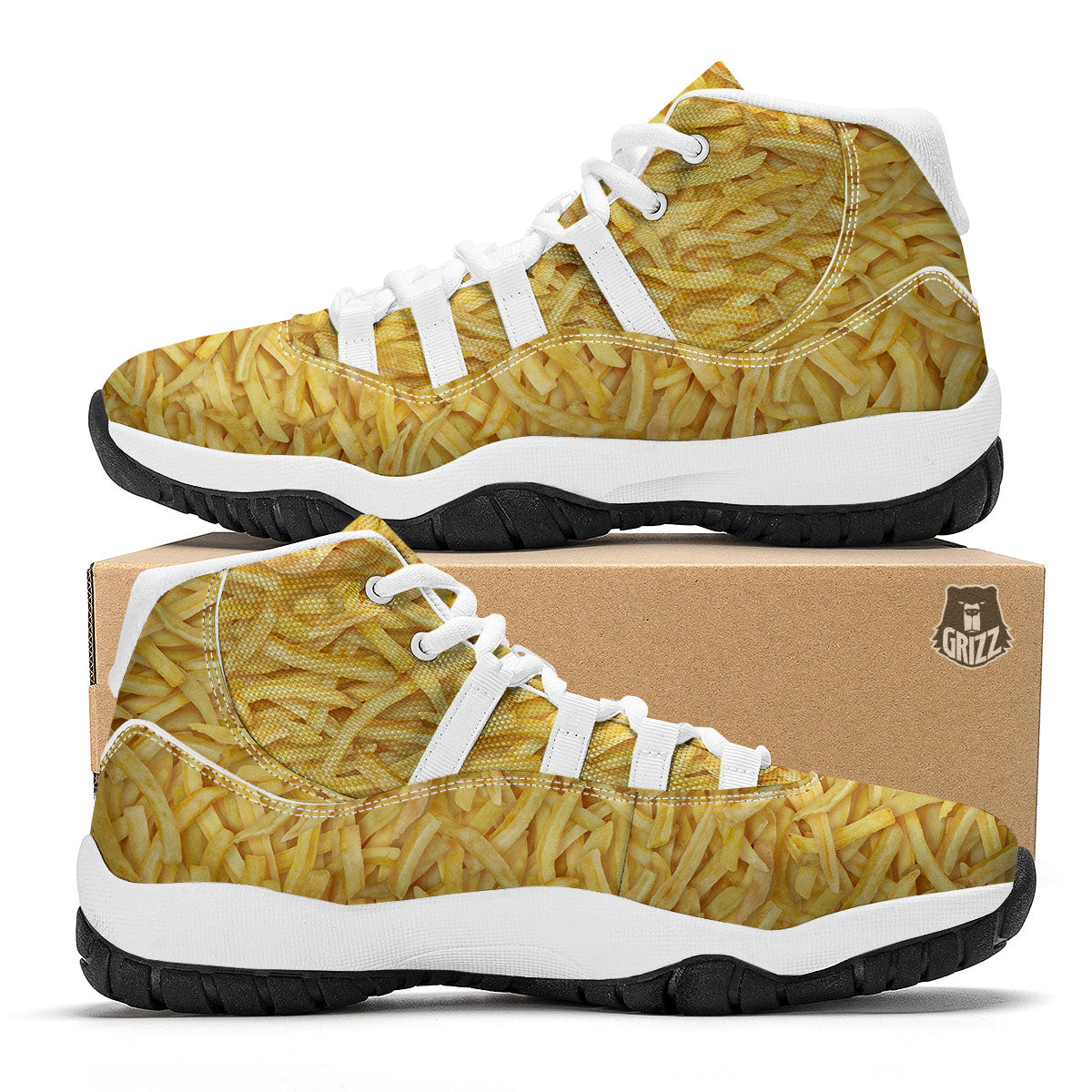 Texture French Fries Print White Bball Shoes-grizzshop