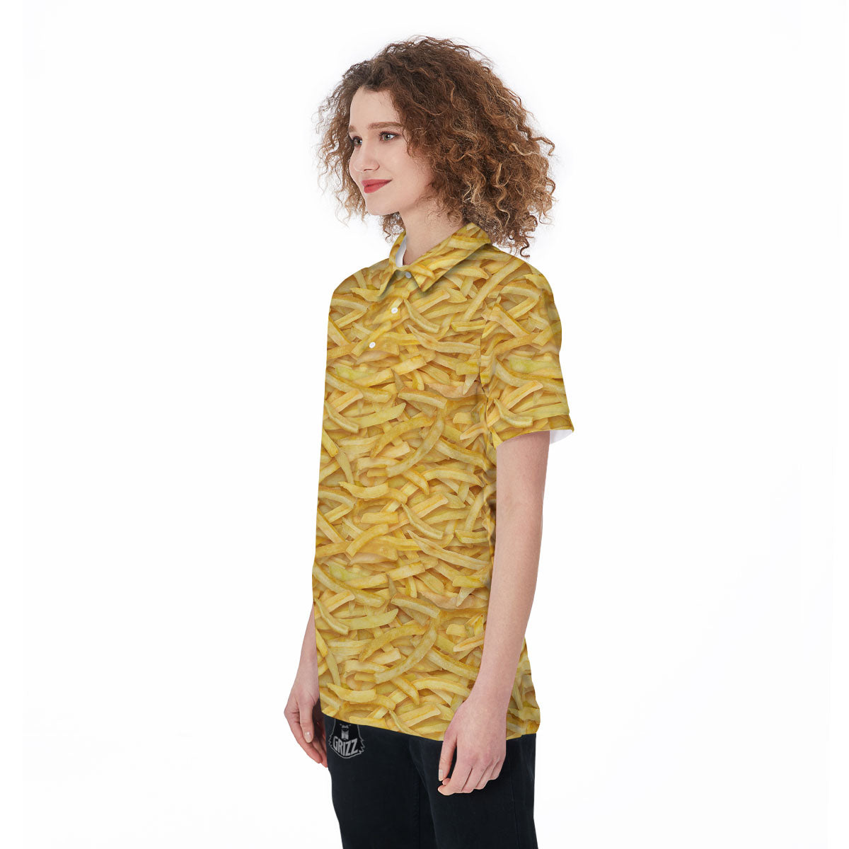 Texture French Fries Print Women's Golf Shirts-grizzshop