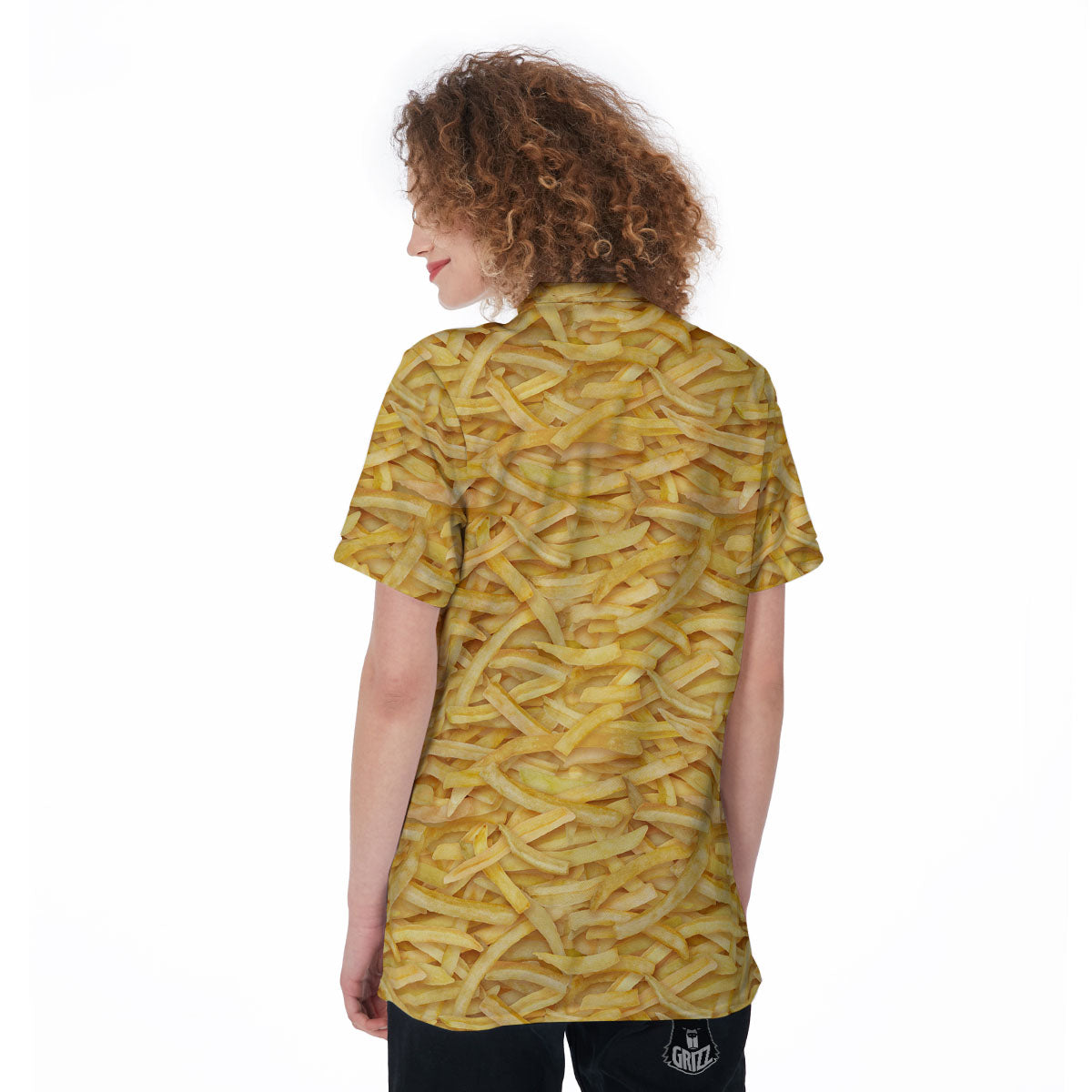 Texture French Fries Print Women's Golf Shirts-grizzshop
