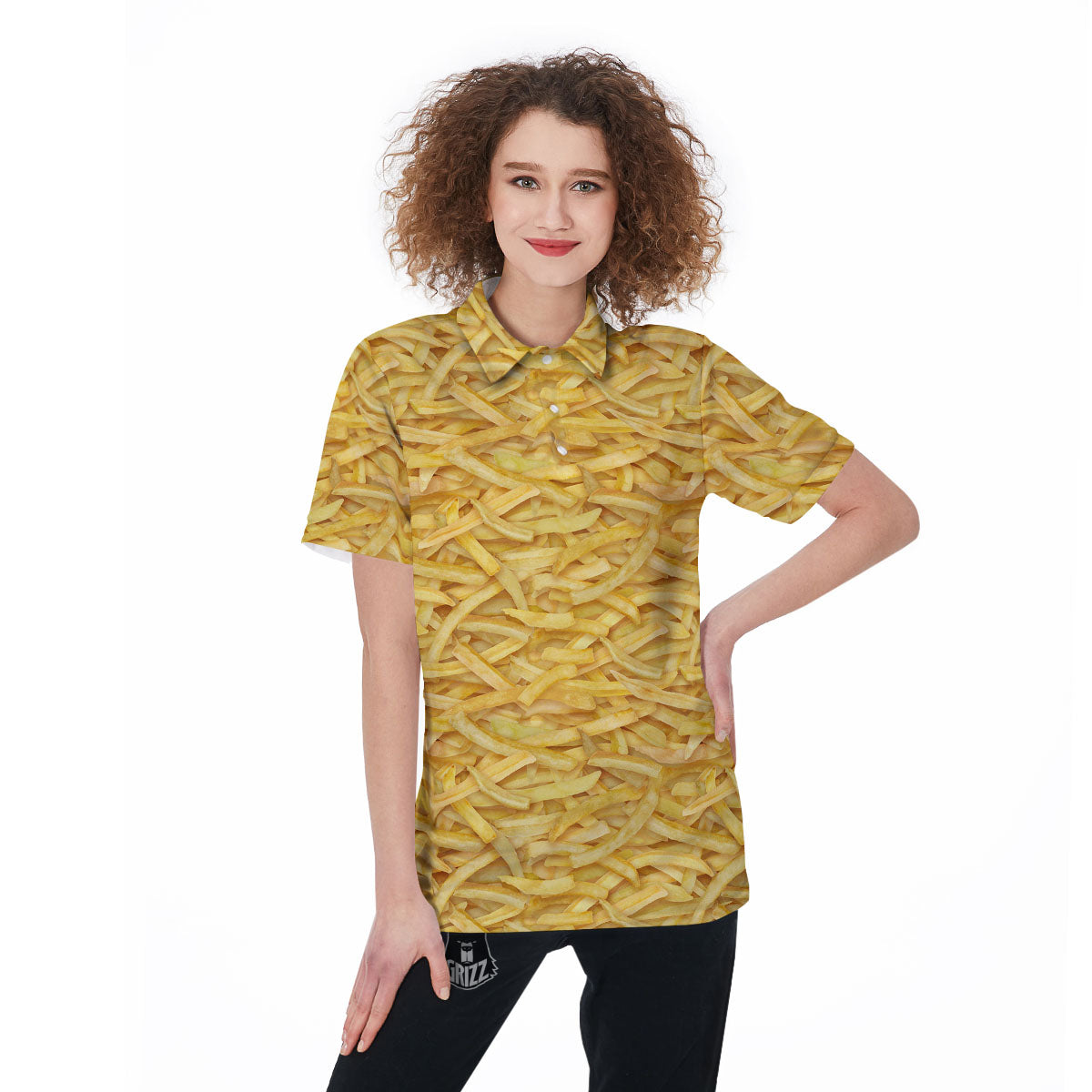 Texture French Fries Print Women's Golf Shirts-grizzshop