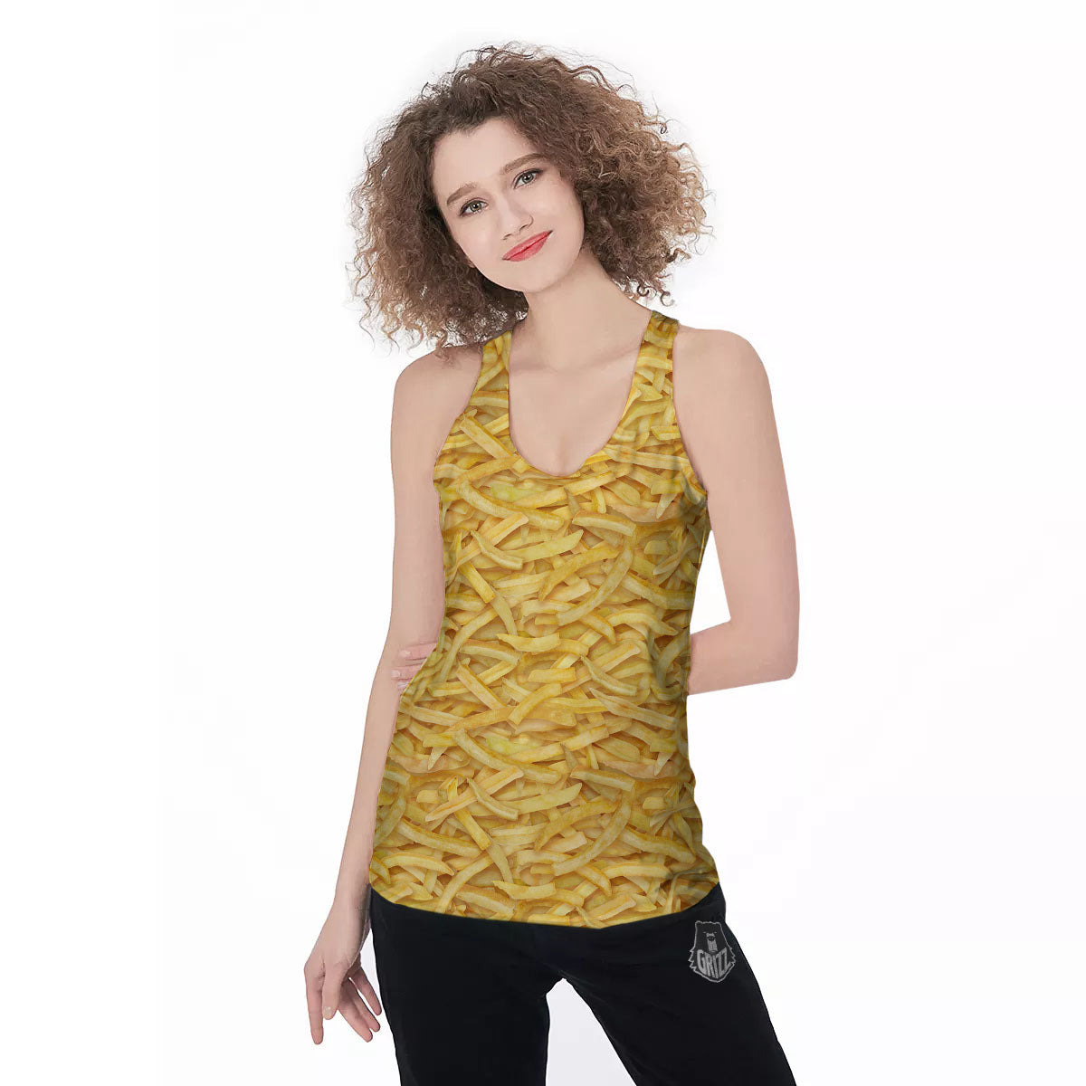 Texture French Fries Print Women's Racerback Tank Top-grizzshop