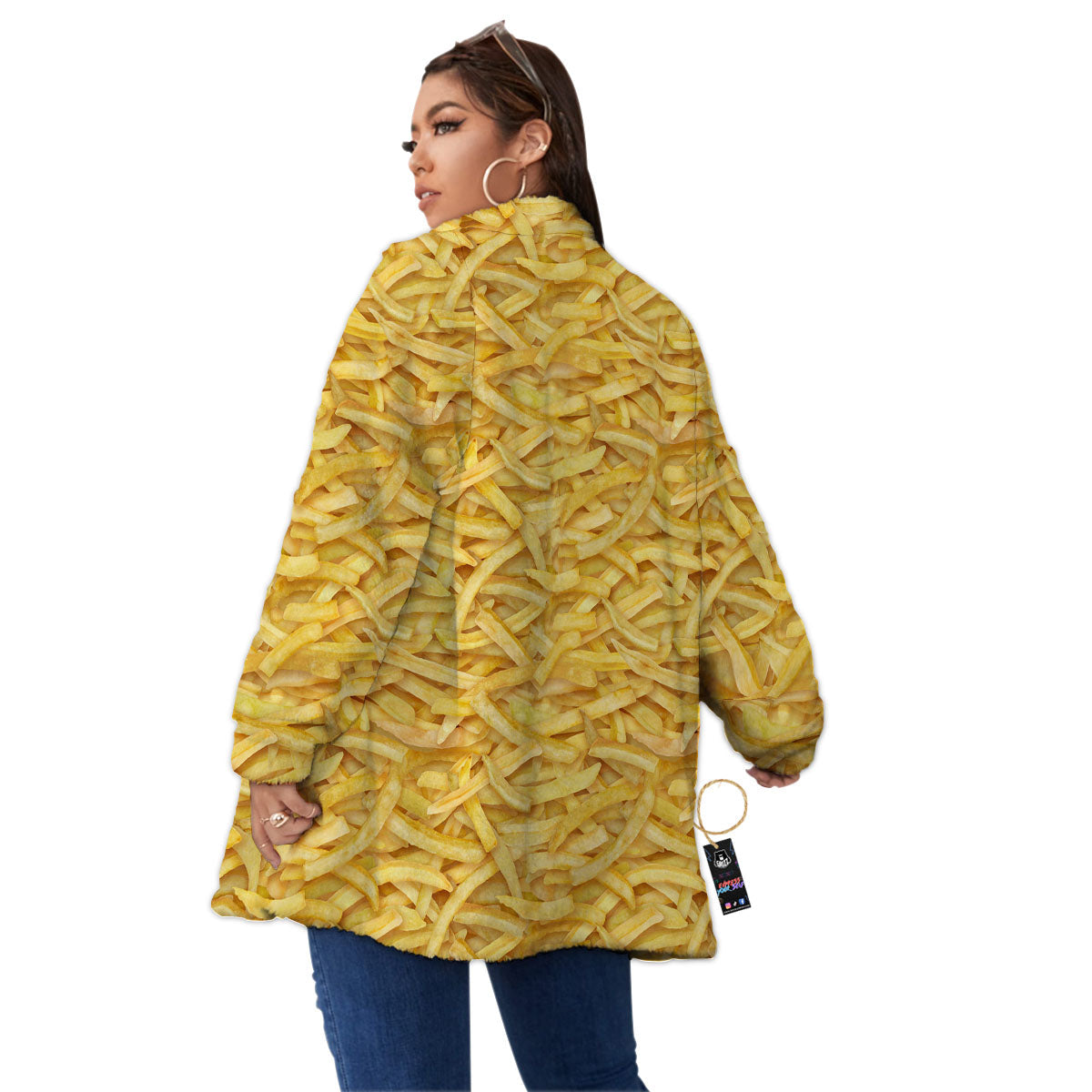 Texture French Fries Print Women's Sherpa Jacket-grizzshop