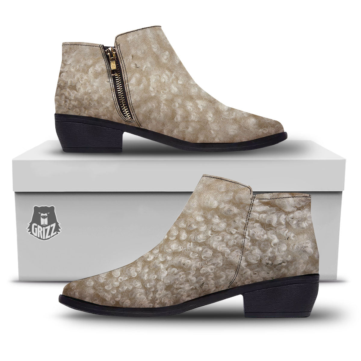Texture Fur Sheep Print Ankle Boots-grizzshop
