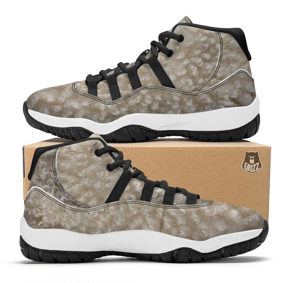 Texture Fur Sheep Print Black Bball Shoes-grizzshop