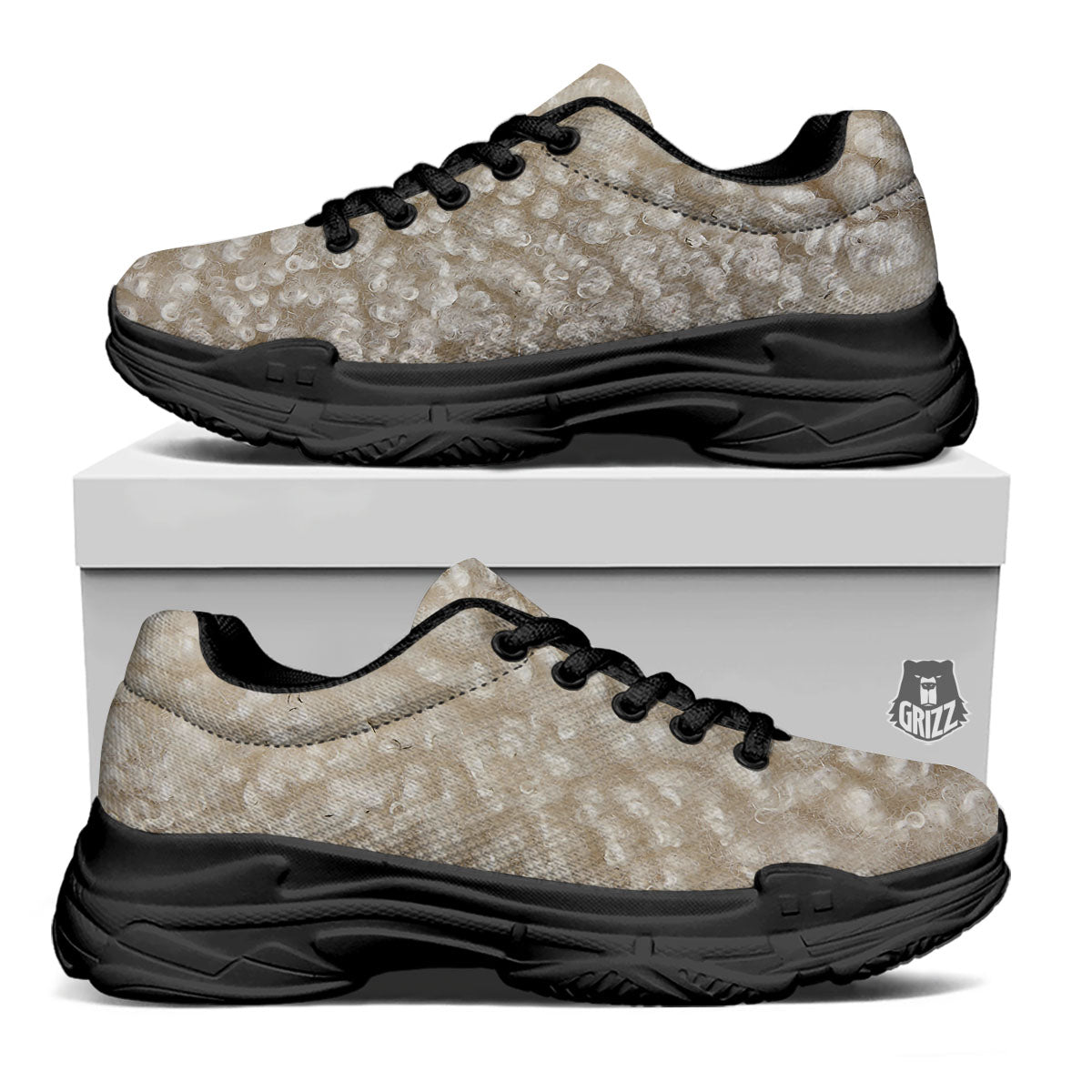 Texture Fur Sheep Print Black Chunky Shoes-grizzshop