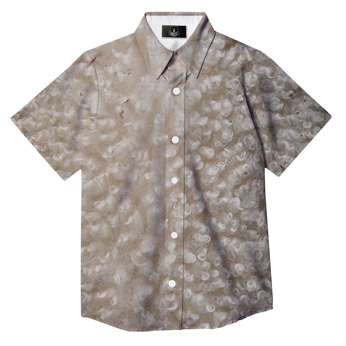Texture Fur Sheep Print Button Up Shirt-grizzshop