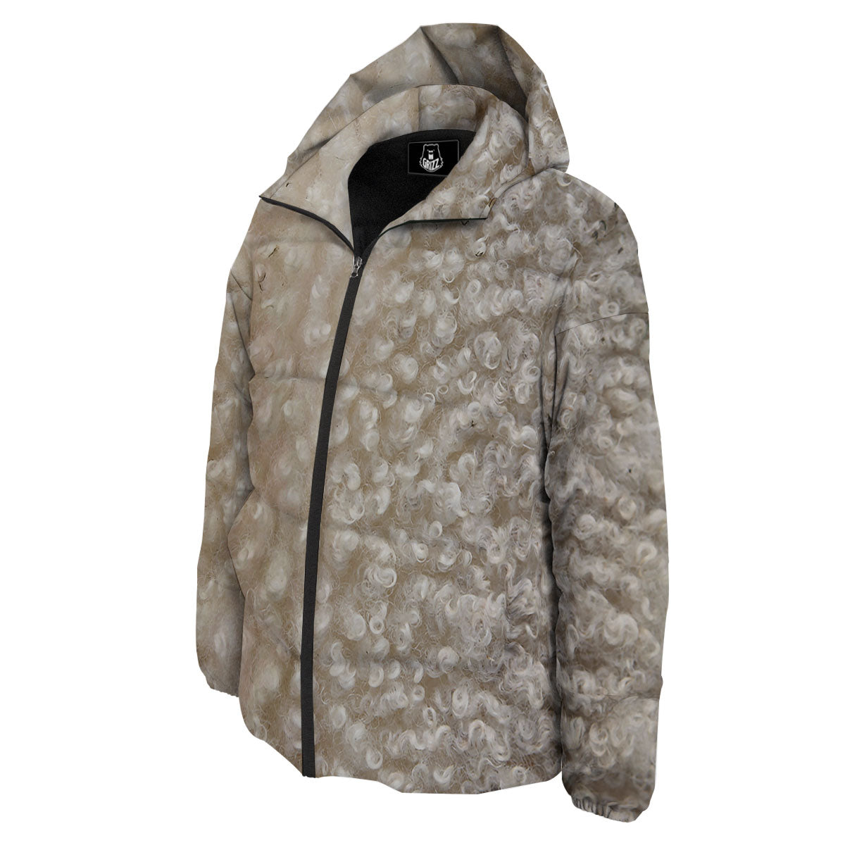 Texture Fur Sheep Print Down Jacket-grizzshop