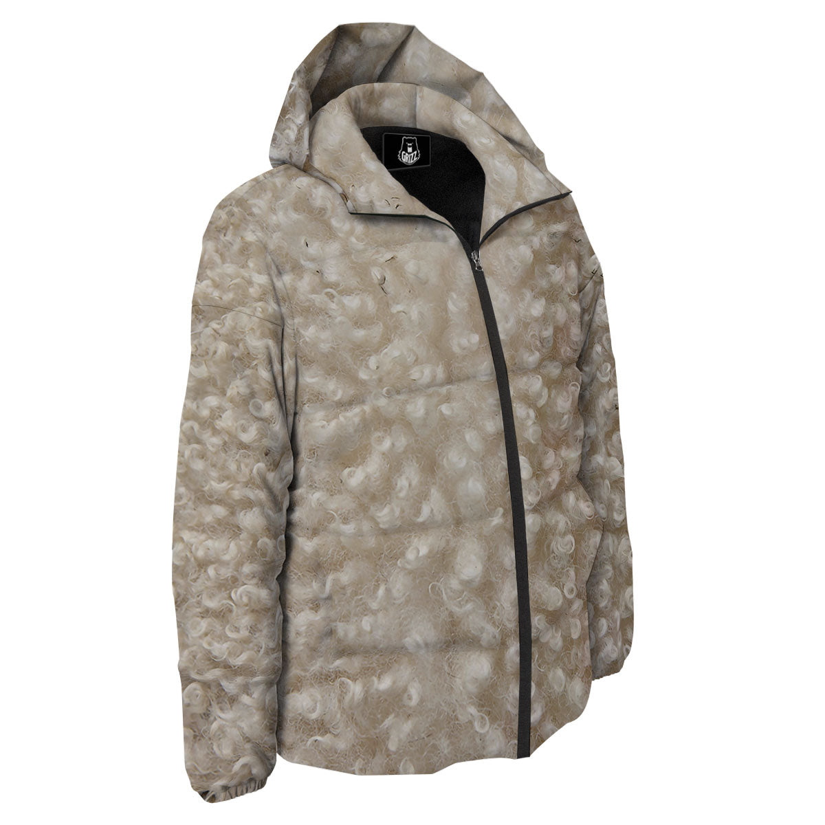 Texture Fur Sheep Print Down Jacket-grizzshop