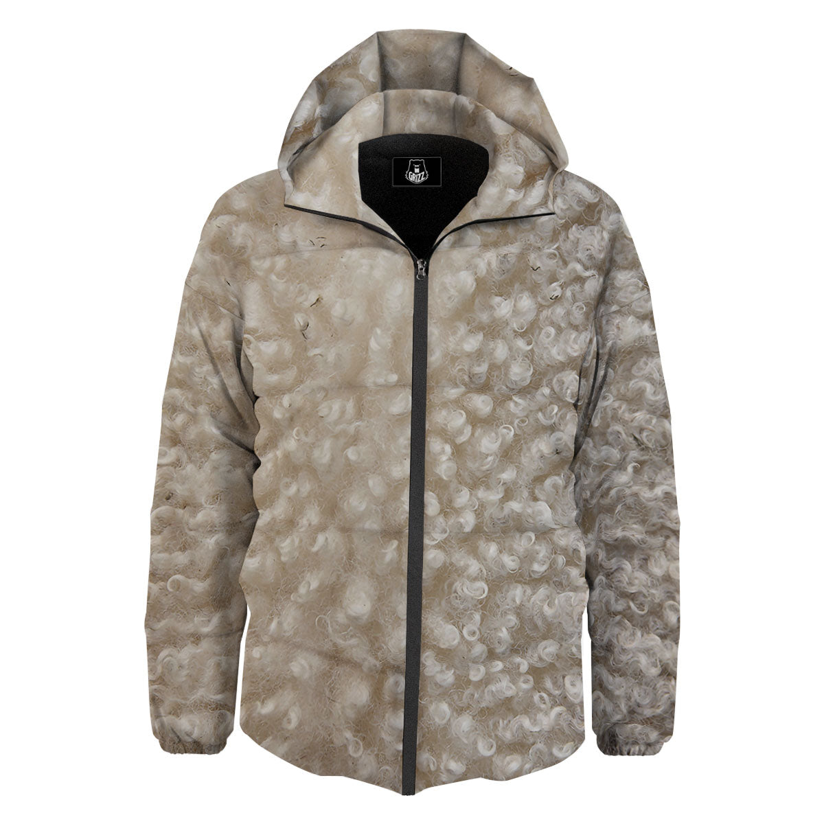 Texture Fur Sheep Print Down Jacket-grizzshop