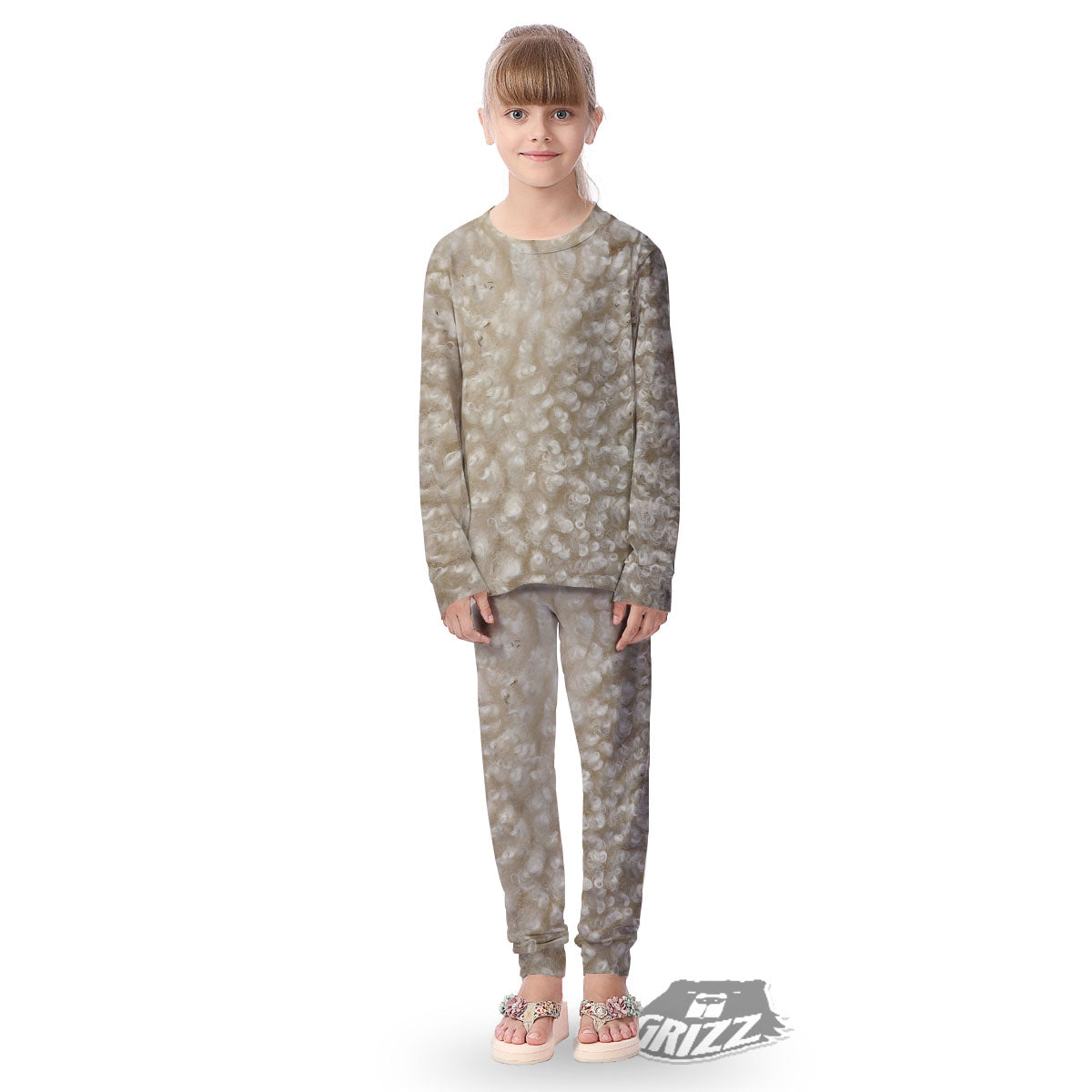 Texture Fur Sheep Print Kid's Pajamas-grizzshop