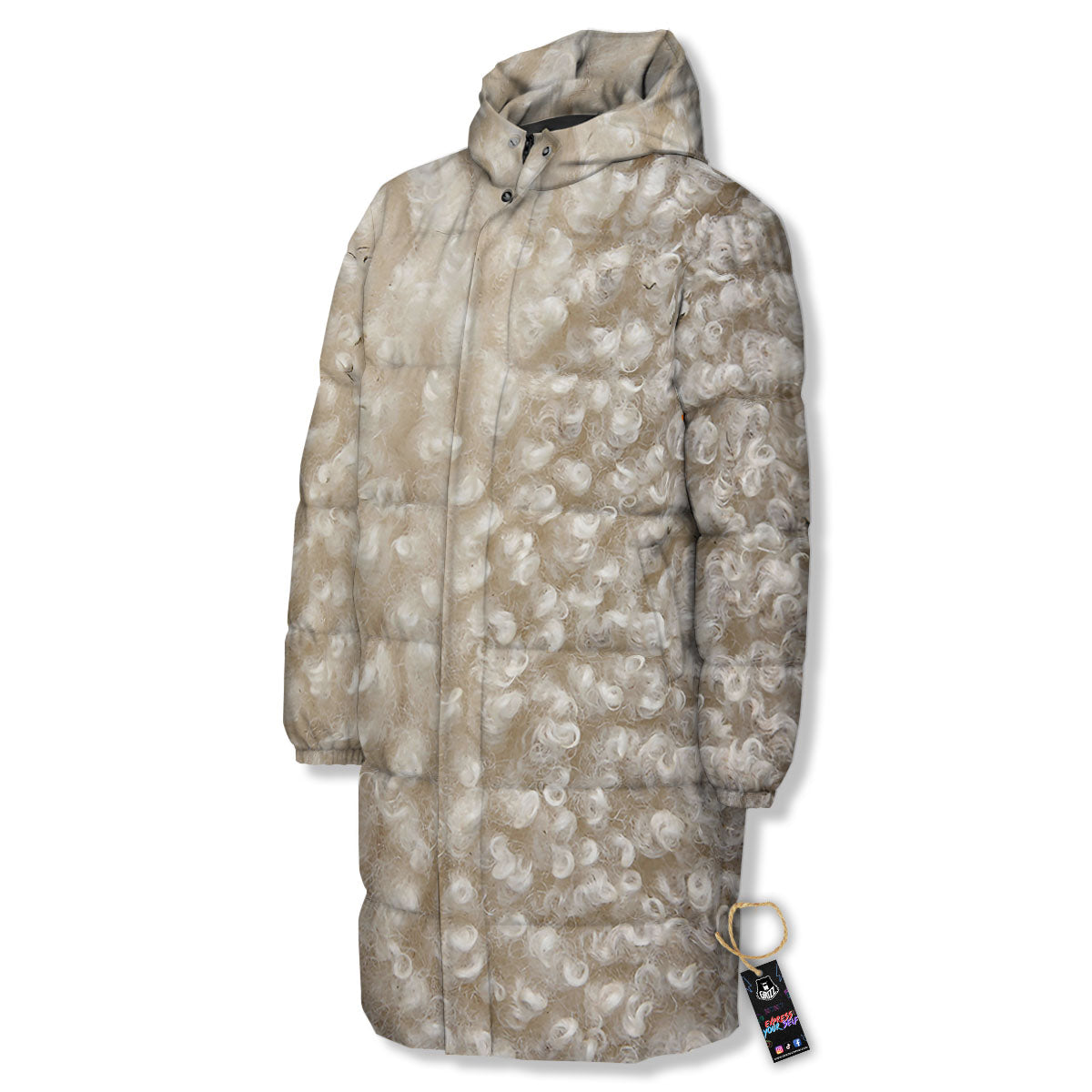 Texture Fur Sheep Print Long Down Jacket-grizzshop