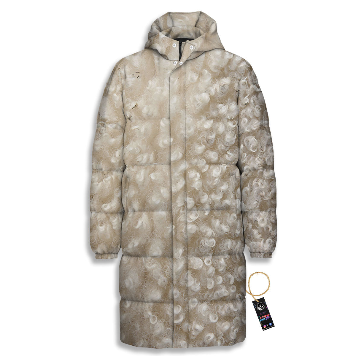Texture Fur Sheep Print Long Down Jacket-grizzshop