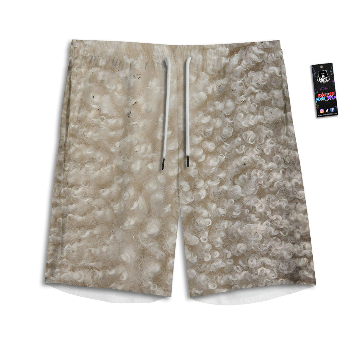 Texture Fur Sheep Print Men's Athletic Shorts