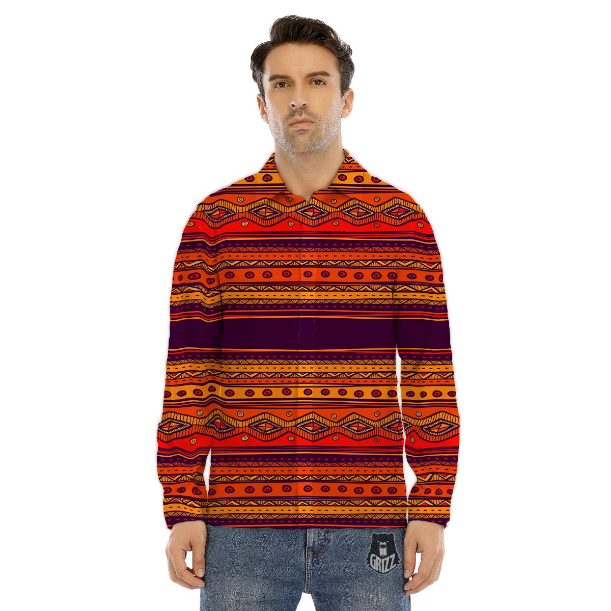 Texture Fur Sheep Print Men's Dress Shirts-grizzshop
