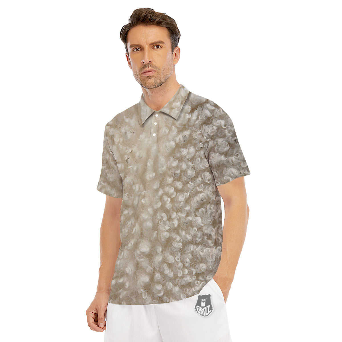 Texture Fur Sheep Print Men's Golf Shirts-grizzshop