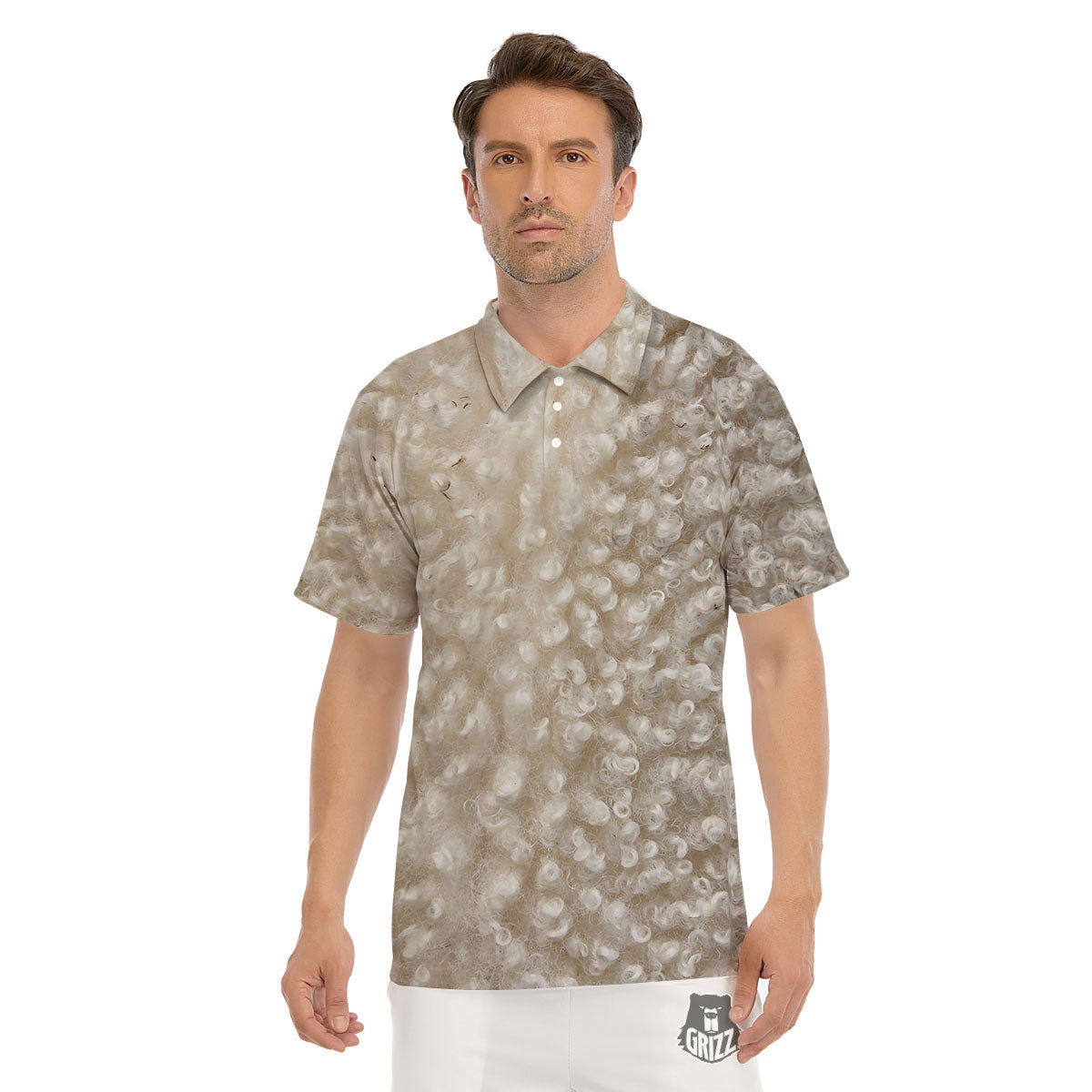 Texture Fur Sheep Print Men's Golf Shirts-grizzshop