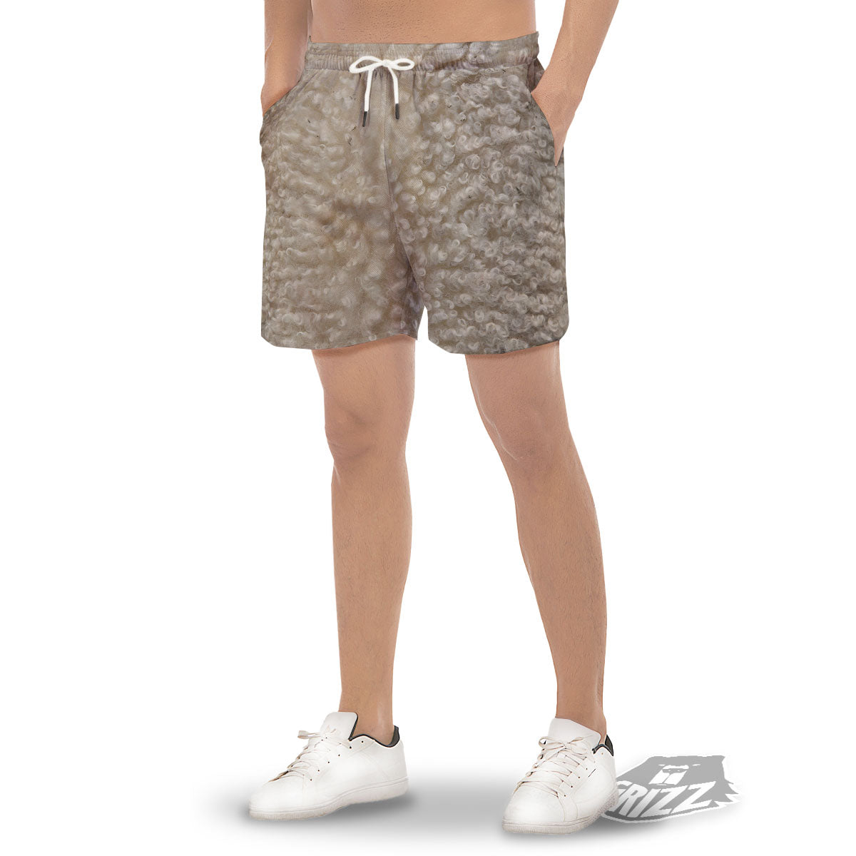 Texture Fur Sheep Print Men's Gym Shorts-grizzshop