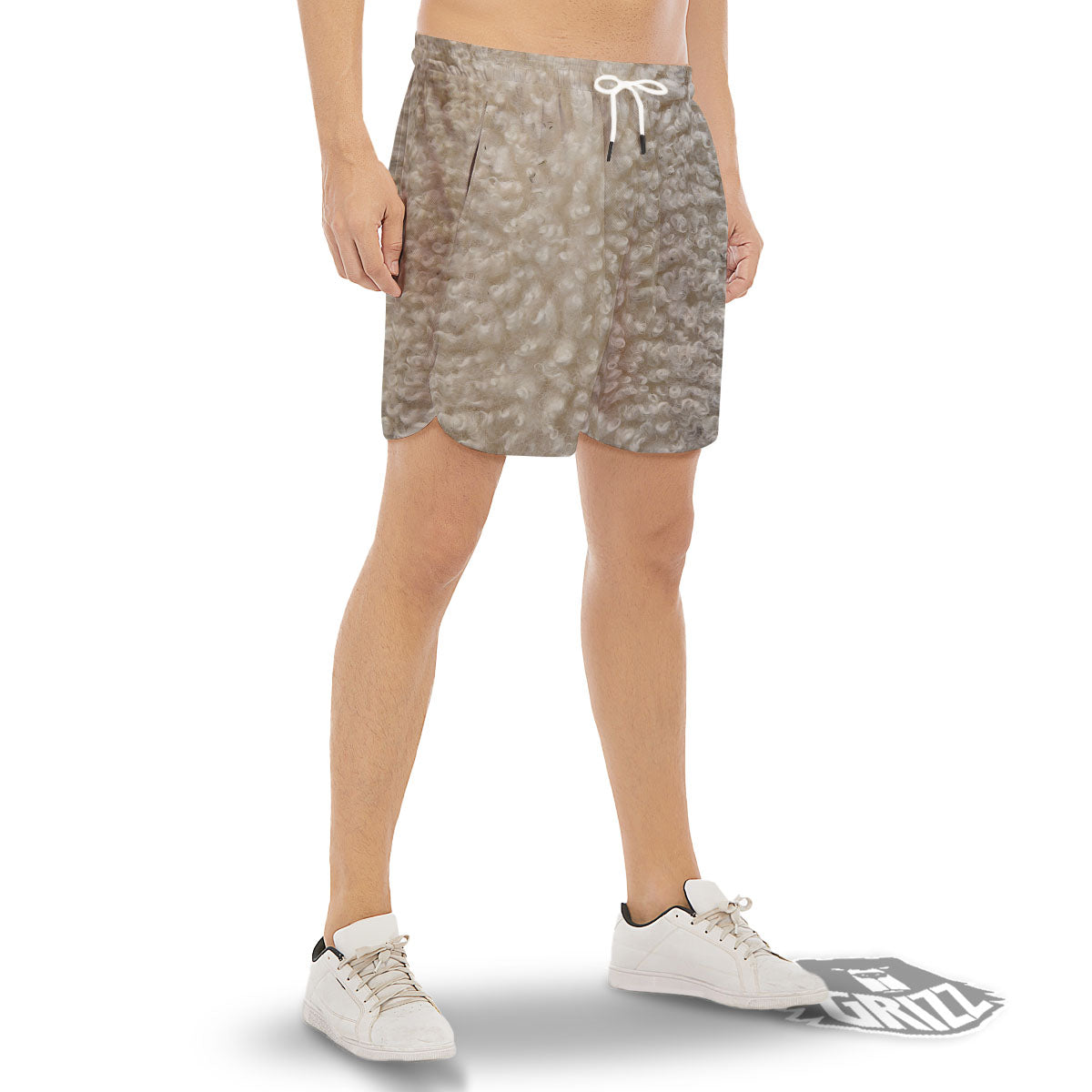Texture Fur Sheep Print Men's Gym Shorts-grizzshop