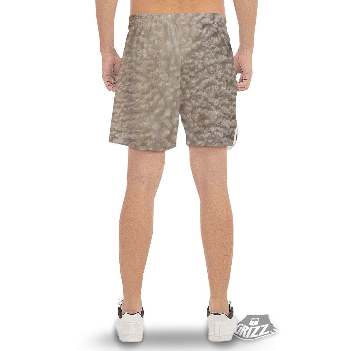 Texture Fur Sheep Print Men's Gym Shorts-grizzshop