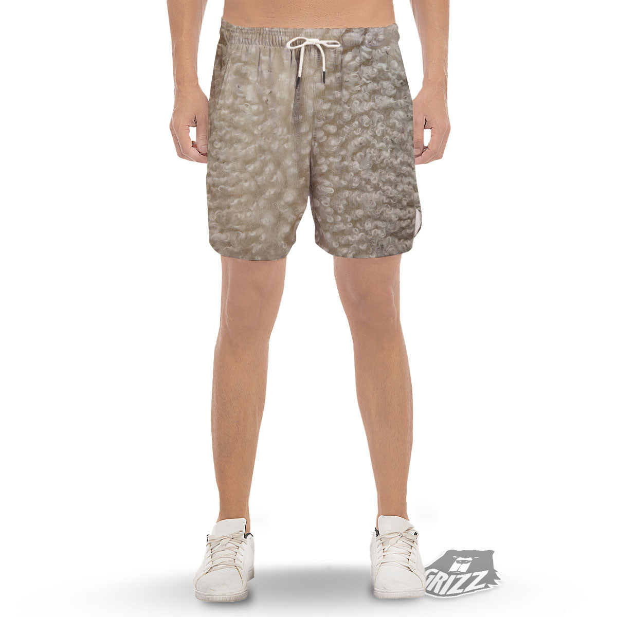 Texture Fur Sheep Print Men's Gym Shorts-grizzshop