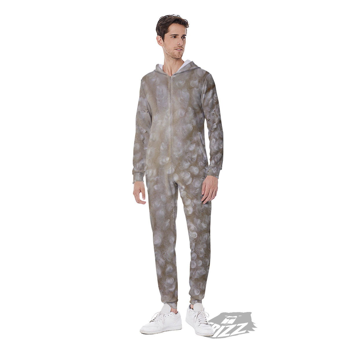 Texture Fur Sheep Print Men's Jumpsuit-grizzshop