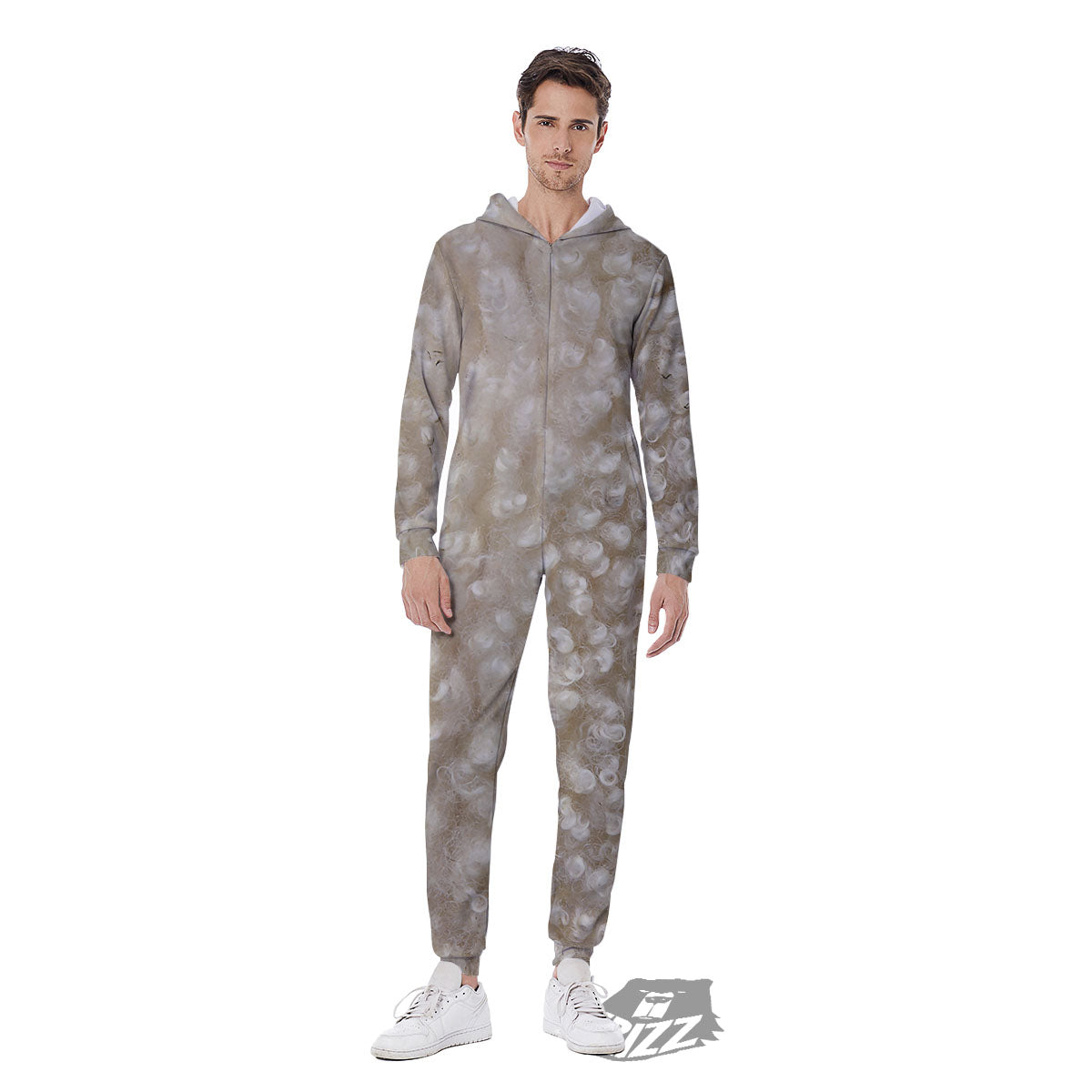 Texture Fur Sheep Print Men's Jumpsuit-grizzshop