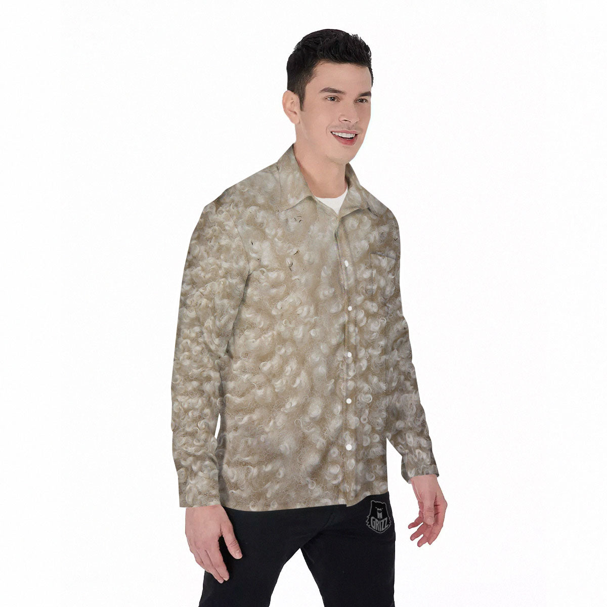 Texture Fur Sheep Print Men's Long Sleeve Shirts-grizzshop