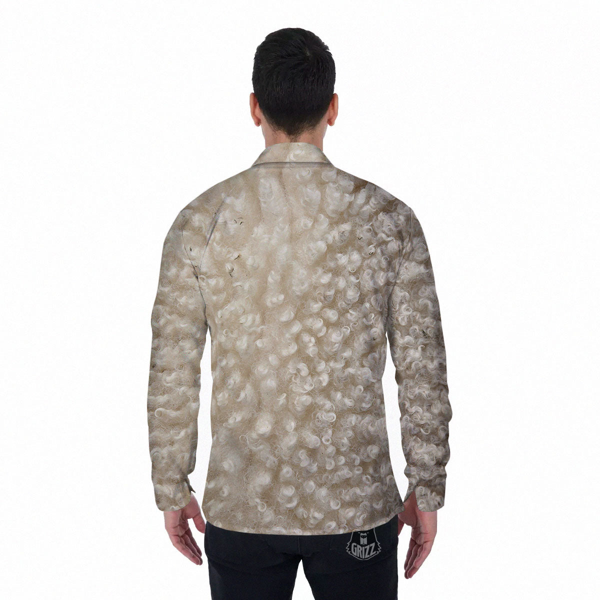 Texture Fur Sheep Print Men's Long Sleeve Shirts-grizzshop