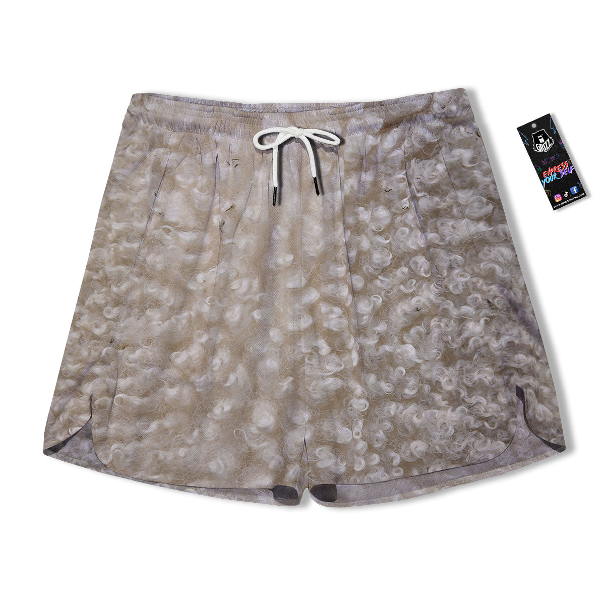 Texture Fur Sheep Print Men's Running Shorts-grizzshop