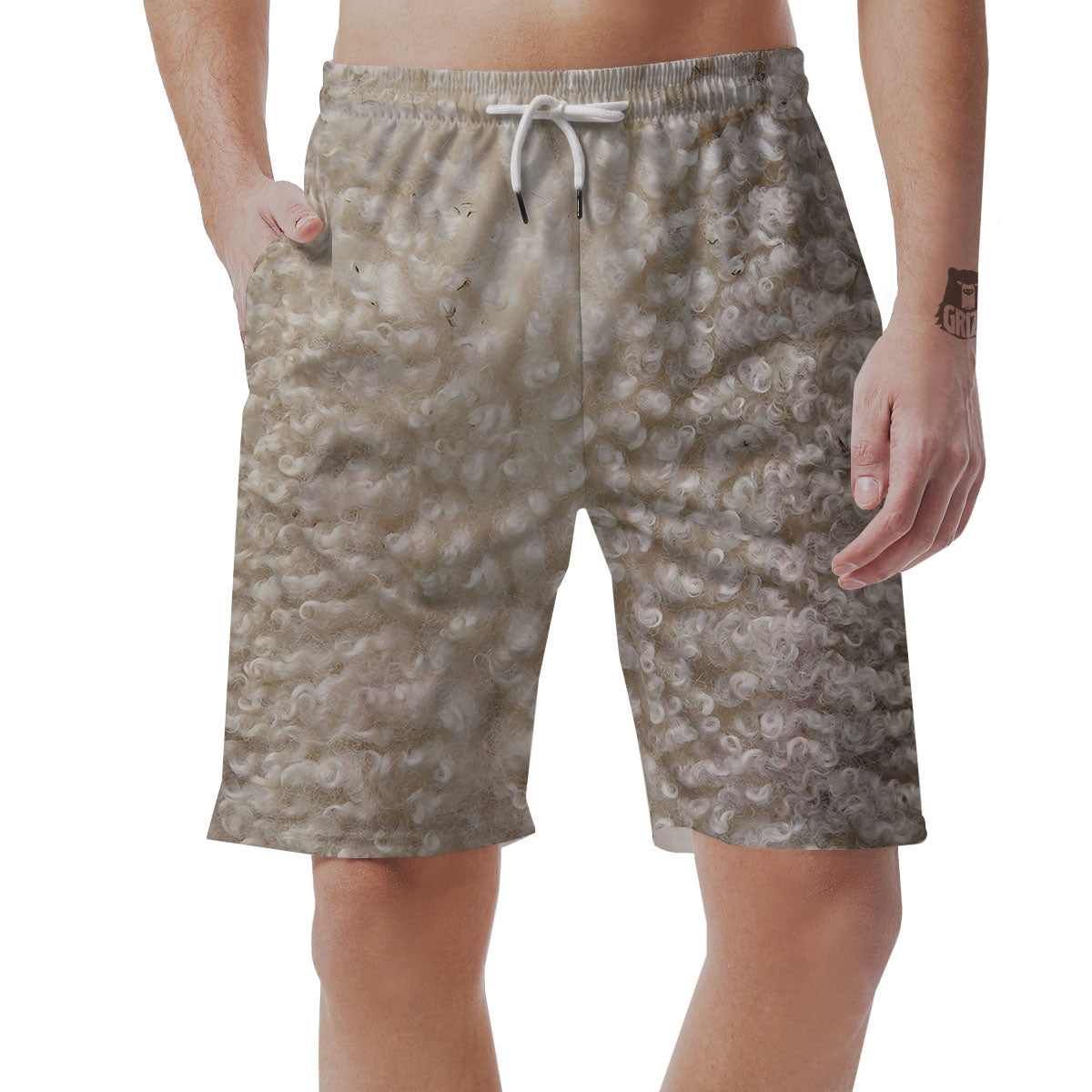 Texture Fur Sheep Print Men's Shorts-grizzshop
