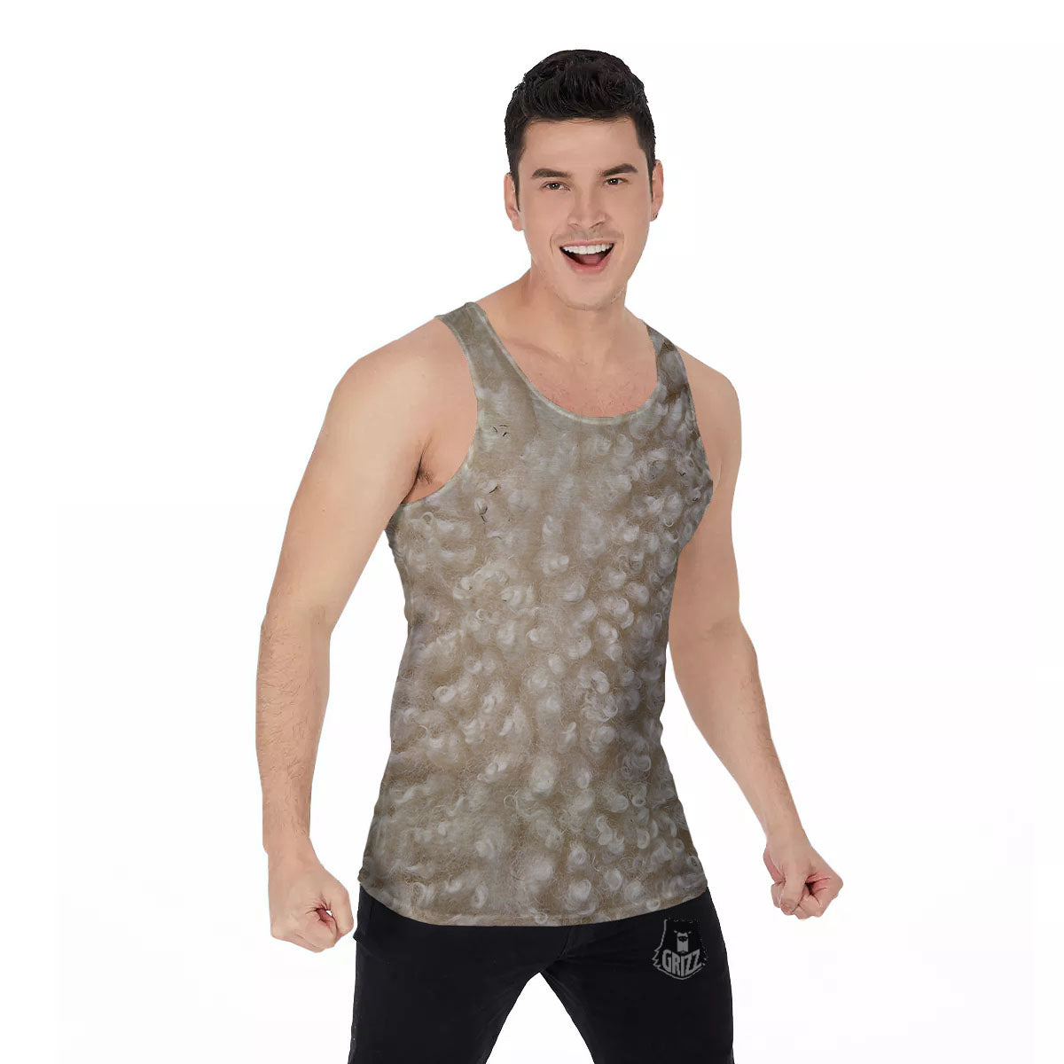 Texture Fur Sheep Print Men's Tank Top-grizzshop
